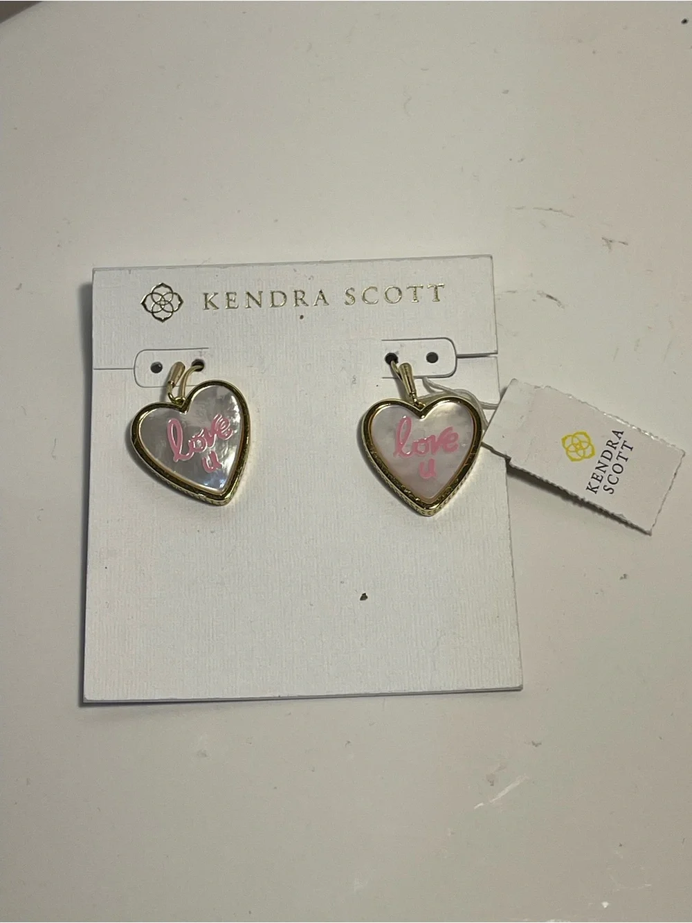 Kendra Scott Pink “Love U” Drop Earrings in Ivory Mother of Pearl - NWT **